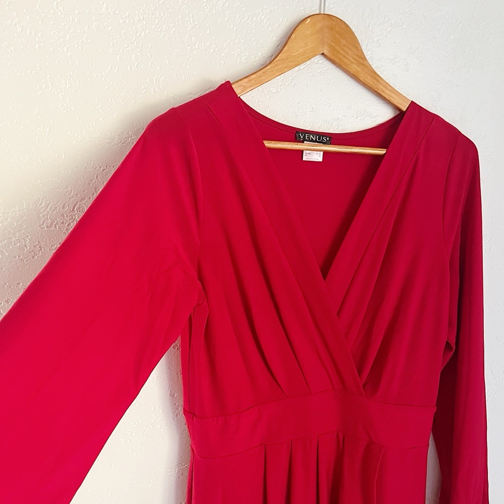 Venus Red Long Sleeve Maxi Wrap Dress